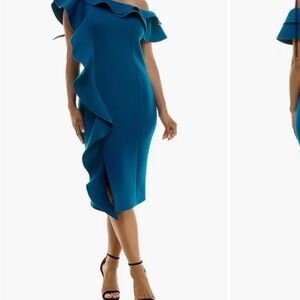 Blue Off-Shoulder Ruffle Dress
